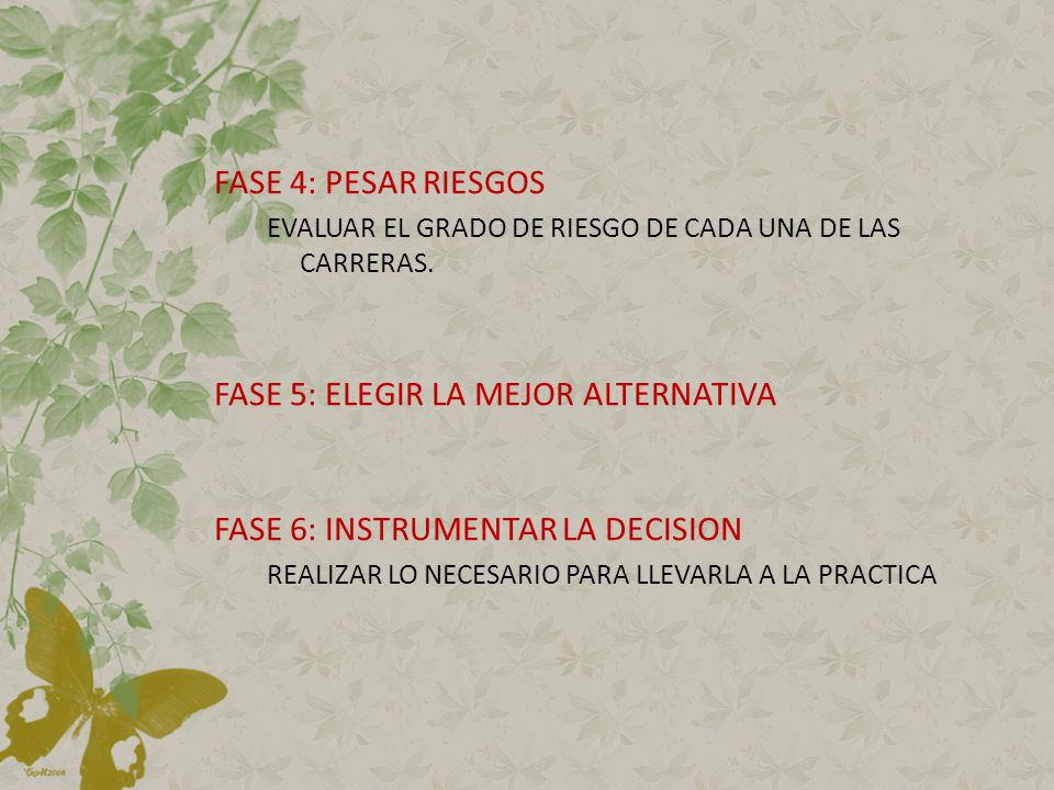 FASE 5: ELEGIR LA MEJOR ALTERNATIVA