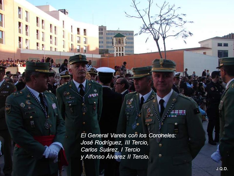 El General Varela con los Coroneles: José Rodríguez, III Tercio, Carlos Suárez, I Tercio y Alfonso Álvarez II Tercio.