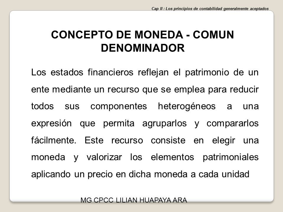 CONCEPTO DE MONEDA - COMUN DENOMINADOR