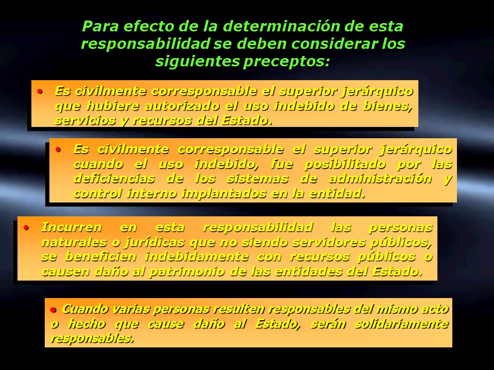 Para efecto de la determinación de esta responsabilidad se deben considerar los siguientes preceptos: