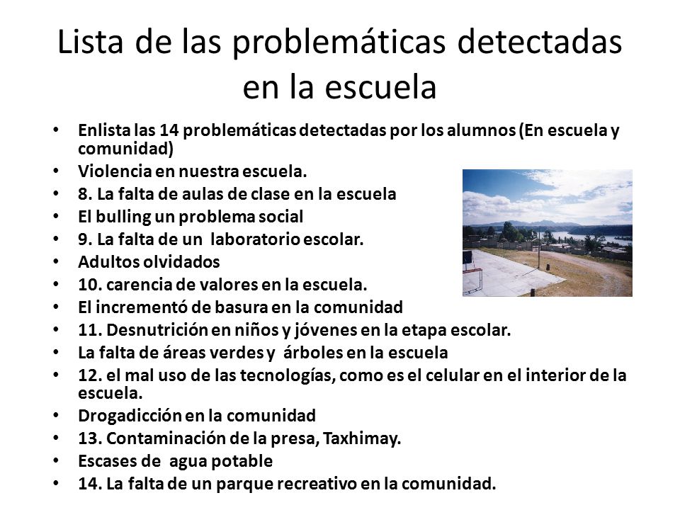 Lista de las problemáticas detectadas en la escuela