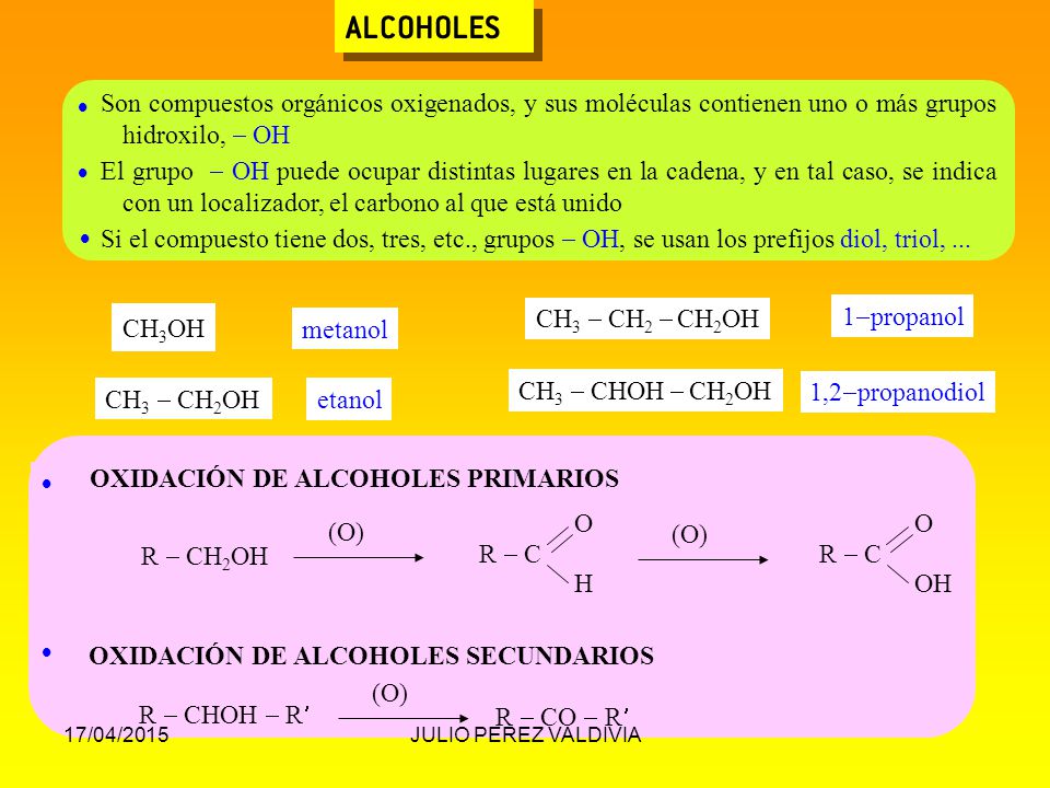 ALCOHOLES  Son compuestos orgánicos oxigenados, y sus moléculas contienen uno o más grupos hidroxilo, - OH.