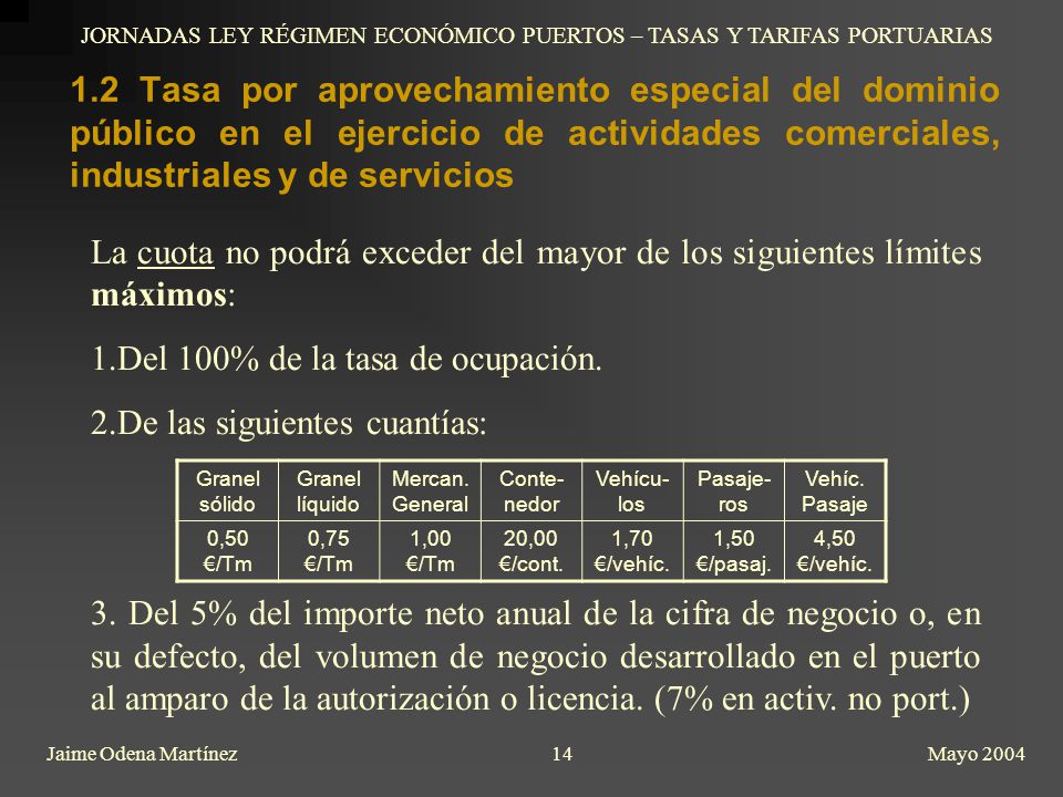 JORNADAS LEY RÉGIMEN ECONÓMICO PUERTOS – TASAS Y TARIFAS PORTUARIAS