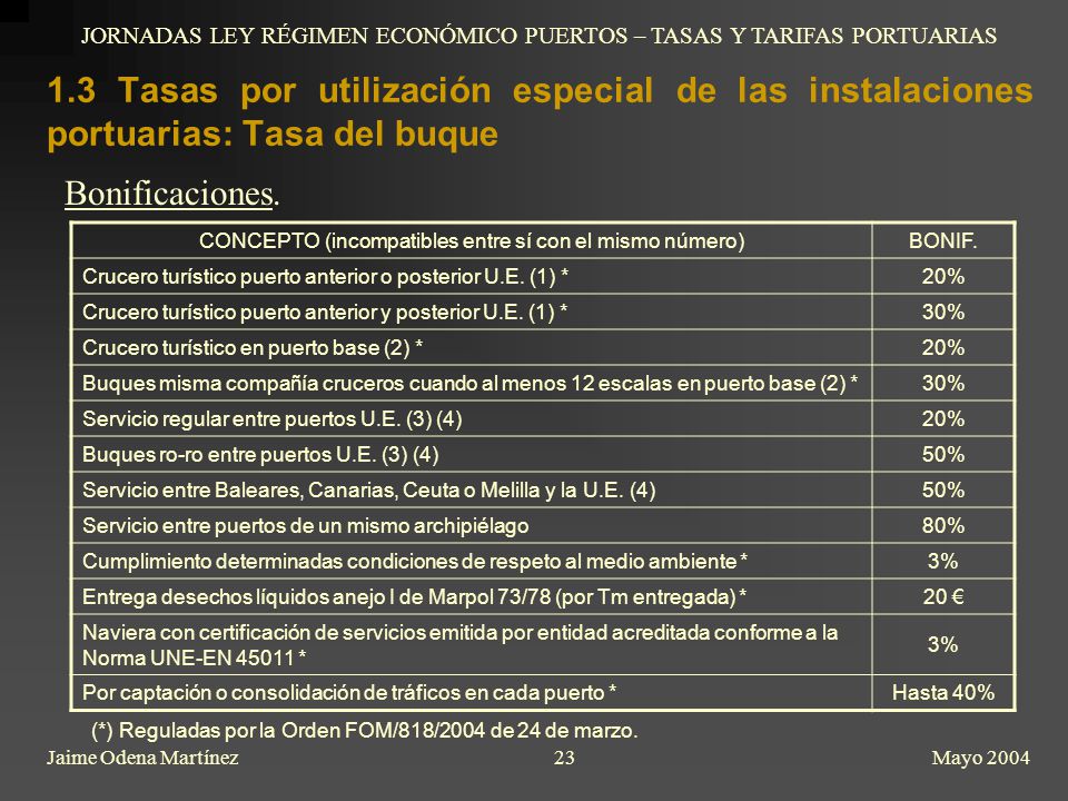 JORNADAS LEY RÉGIMEN ECONÓMICO PUERTOS – TASAS Y TARIFAS PORTUARIAS