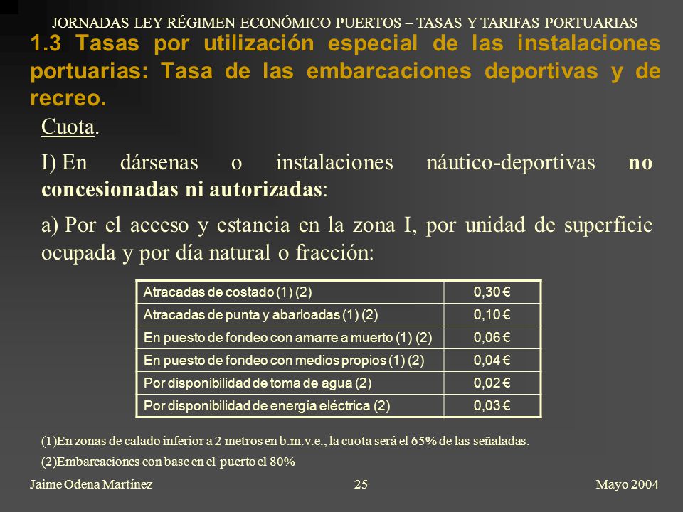 JORNADAS LEY RÉGIMEN ECONÓMICO PUERTOS – TASAS Y TARIFAS PORTUARIAS