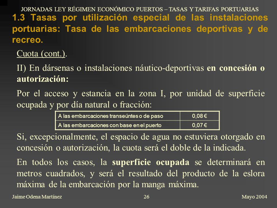 JORNADAS LEY RÉGIMEN ECONÓMICO PUERTOS – TASAS Y TARIFAS PORTUARIAS