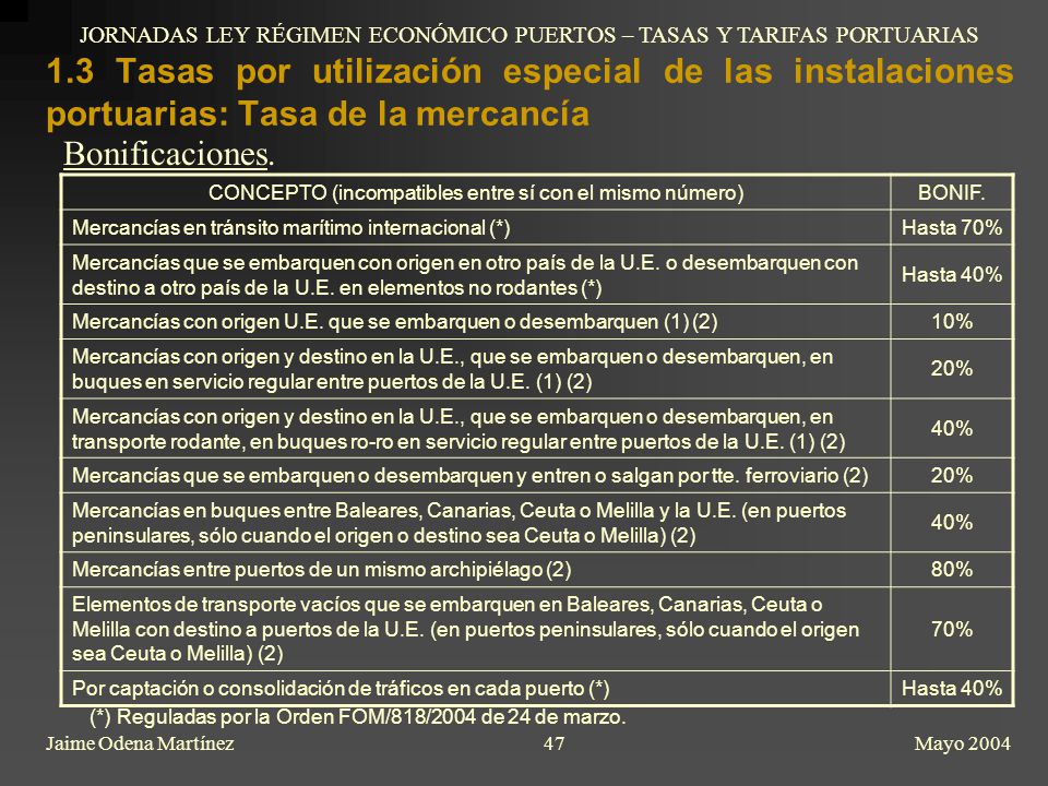 JORNADAS LEY RÉGIMEN ECONÓMICO PUERTOS – TASAS Y TARIFAS PORTUARIAS