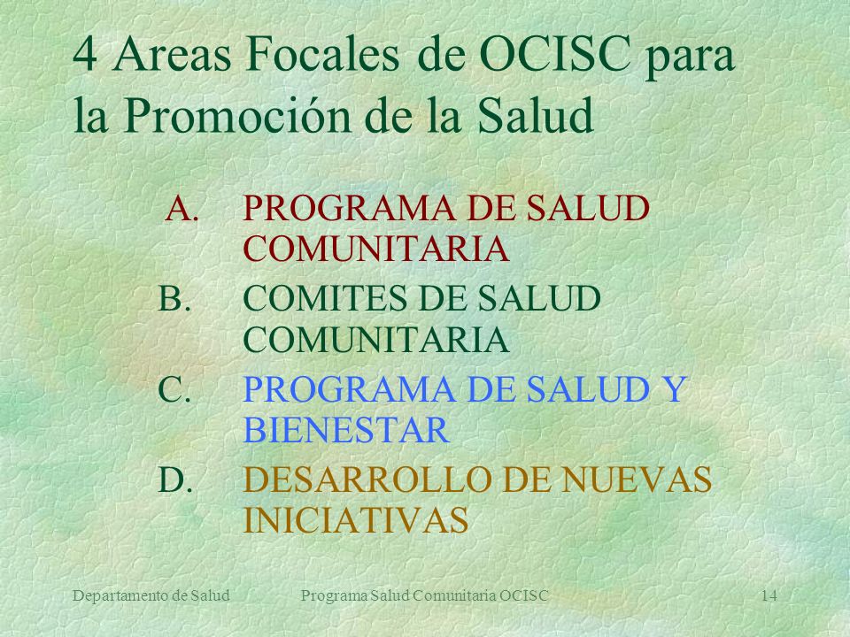 4 Areas Focales de OCISC para la Promoción de la Salud