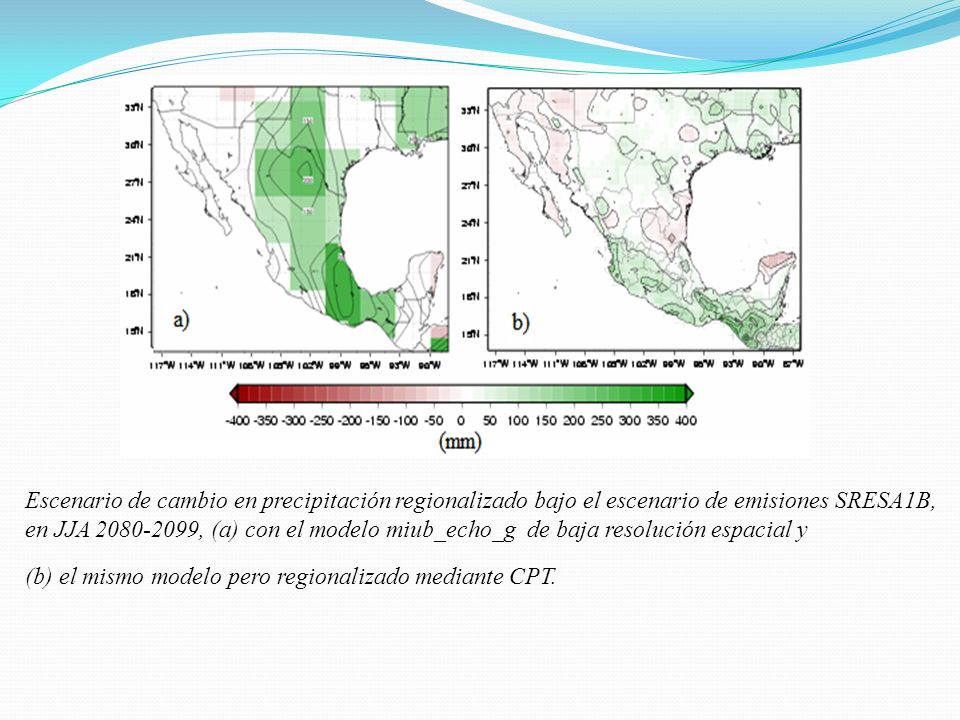 Escenario de cambio en precipitación regionalizado bajo el escenario de emisiones SRESA1B,