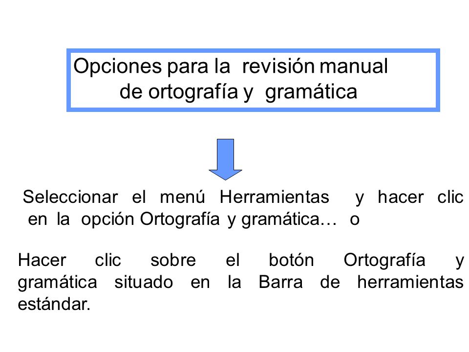 Opciones para la revisión manual de ortografía y gramática