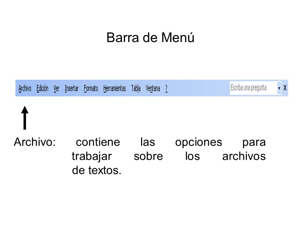 Barra de Menú Archivo: contiene las opciones para trabajar sobre los archivos de textos.