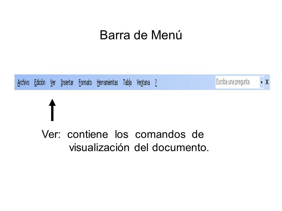 Barra de Menú Ver: contiene los comandos de visualización del documento.