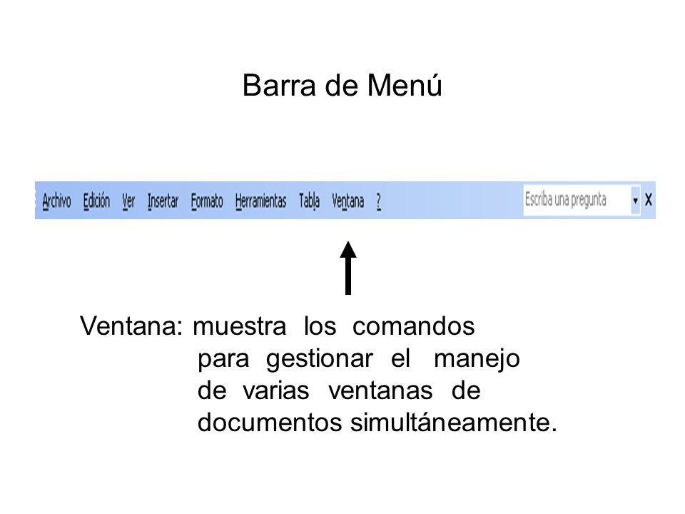 Barra de Menú Ventana: muestra los comandos para gestionar el manejo
