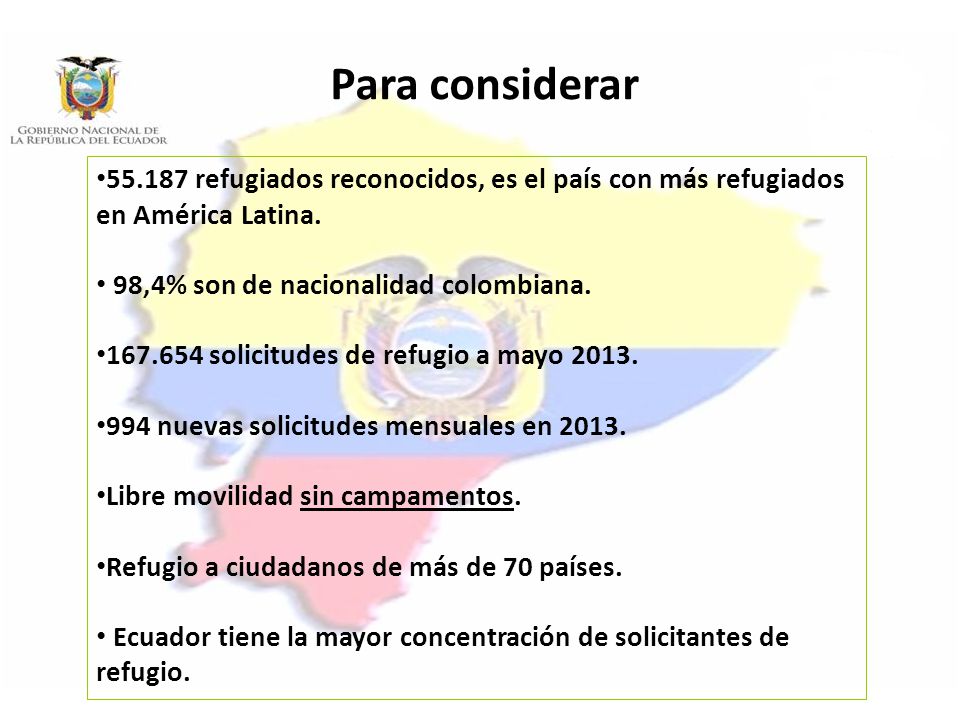 Para considerar refugiados reconocidos, es el país con más refugiados en América Latina. 98,4% son de nacionalidad colombiana.