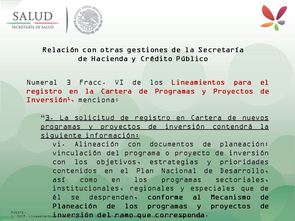 Relación con otras gestiones de la Secretaría de Hacienda y Crédito Público