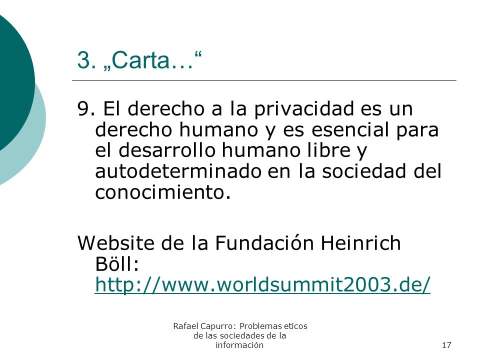 Rafael Capurro: Problemas eticos de las sociedades de la información