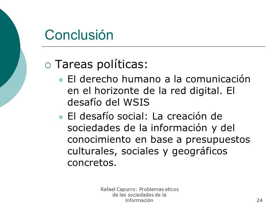 Rafael Capurro: Problemas eticos de las sociedades de la información