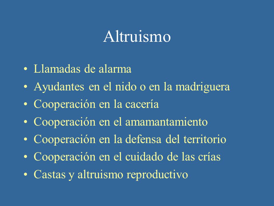 Altruismo Llamadas de alarma Ayudantes en el nido o en la madriguera