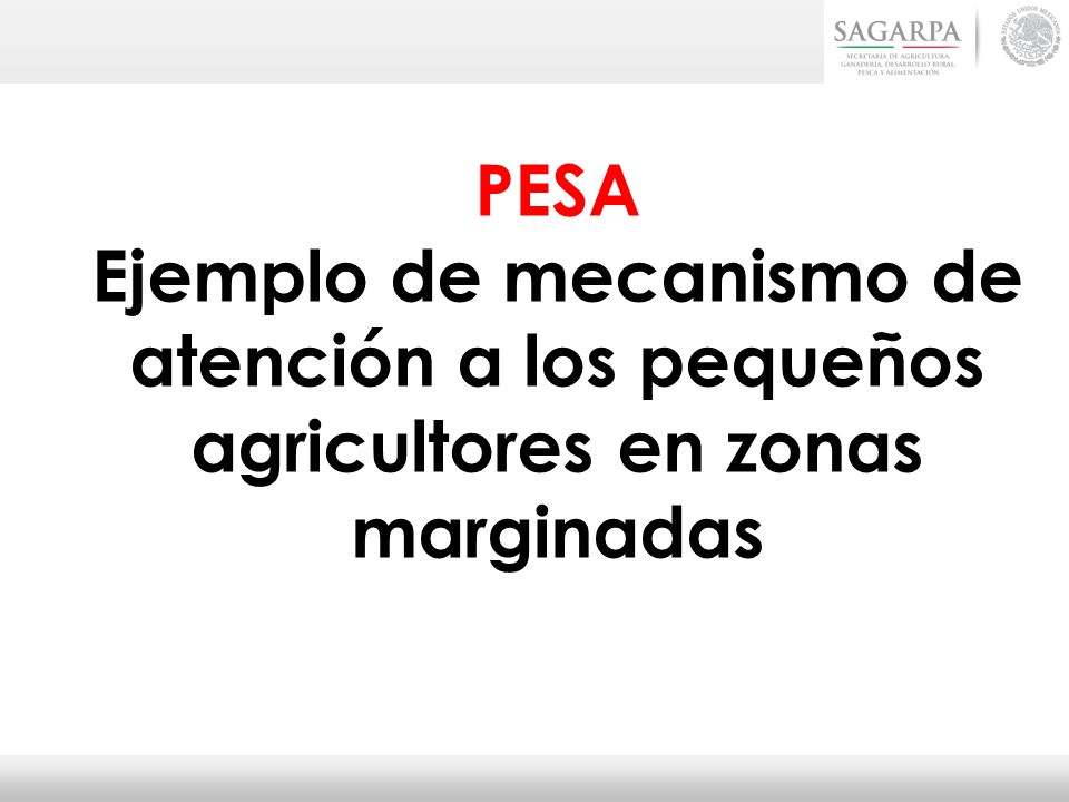 PESA Ejemplo de mecanismo de atención a los pequeños agricultores en zonas marginadas