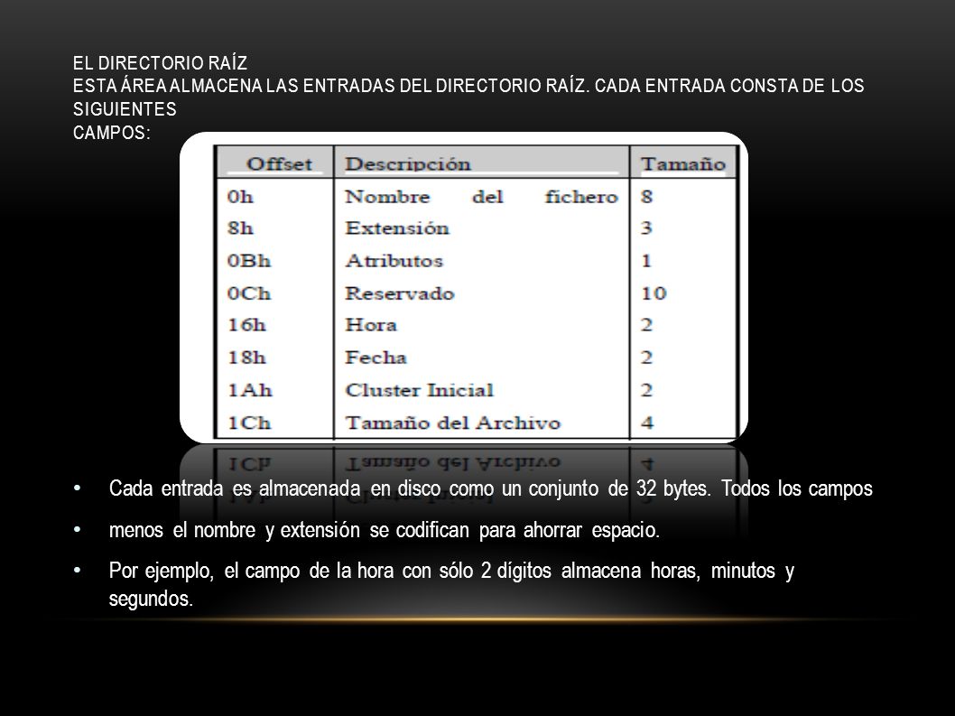menos el nombre y extensión se codifican para ahorrar espacio.
