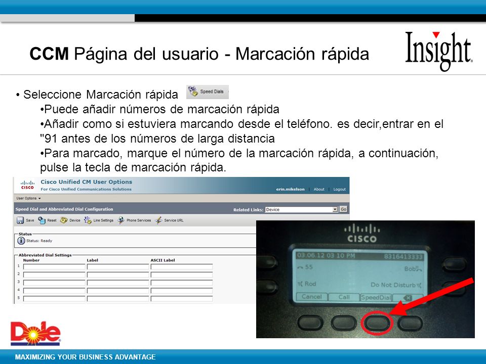 CCM Página del usuario - Marcación rápida