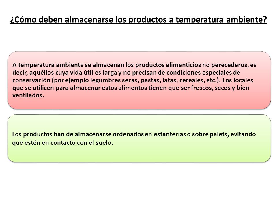 ¿Cómo deben almacenarse los productos a temperatura ambiente