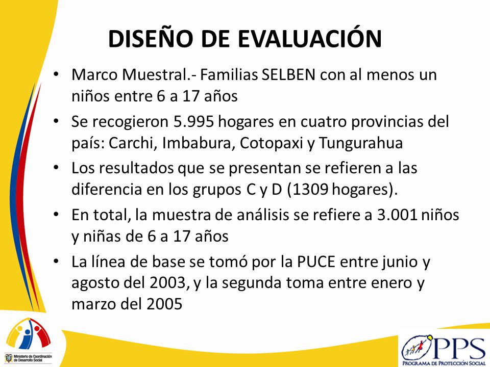 DISEÑO DE EVALUACIÓN Marco Muestral.- Familias SELBEN con al menos un niños entre 6 a 17 años.