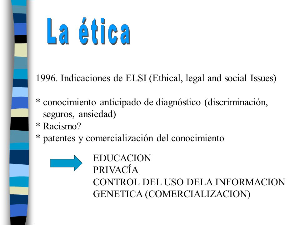 La ética Indicaciones de ELSI (Ethical, legal and social Issues)