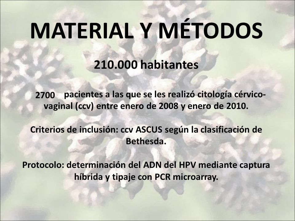 Criterios de inclusión: ccv ASCUS según la clasificación de Bethesda.