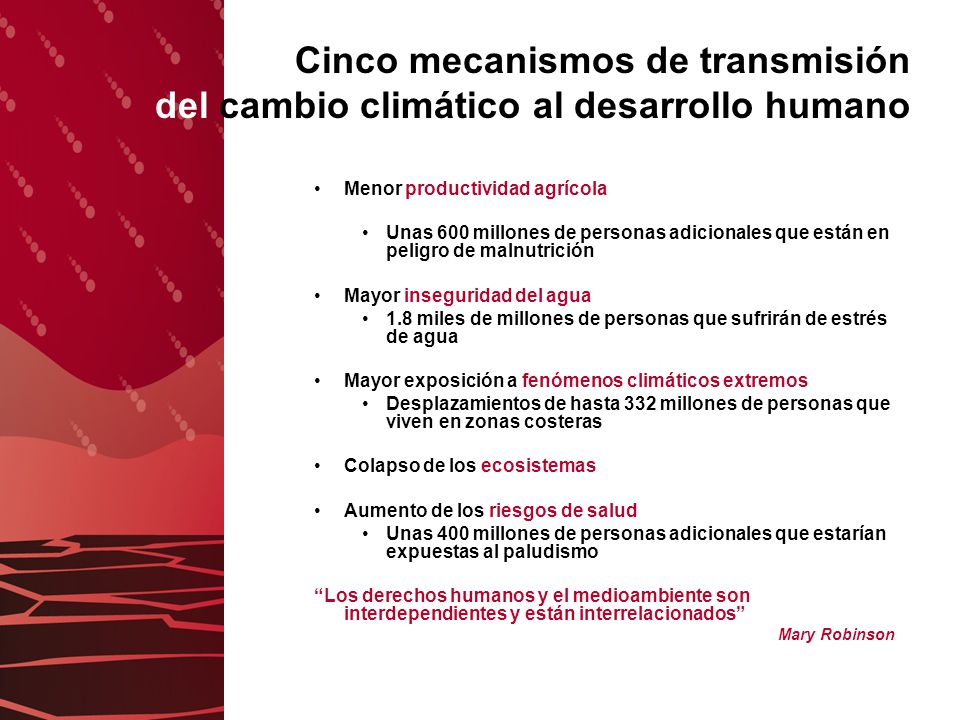 Cinco mecanismos de transmisión del cambio climático al desarrollo humano