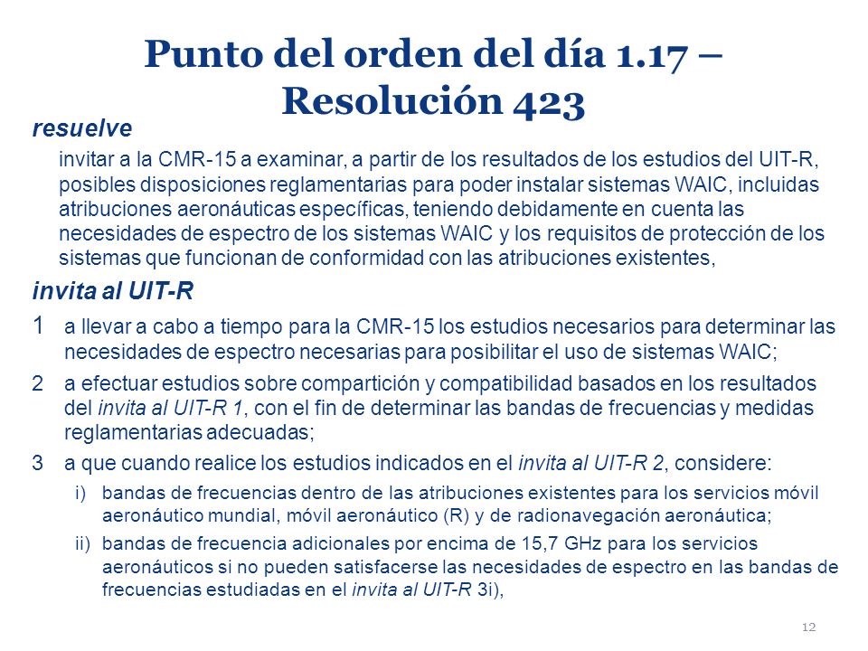 Punto del orden del día 1.17 – Resolución 423