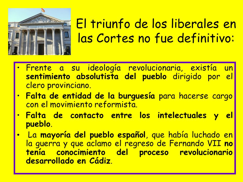 El triunfo de los liberales en las Cortes no fue definitivo:
