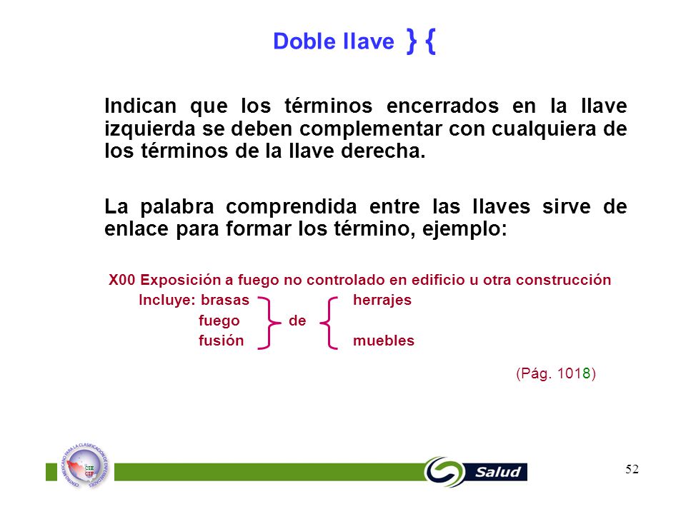 Doble llave } { Indican que los términos encerrados en la llave izquierda se deben complementar con cualquiera de los términos de la llave derecha.