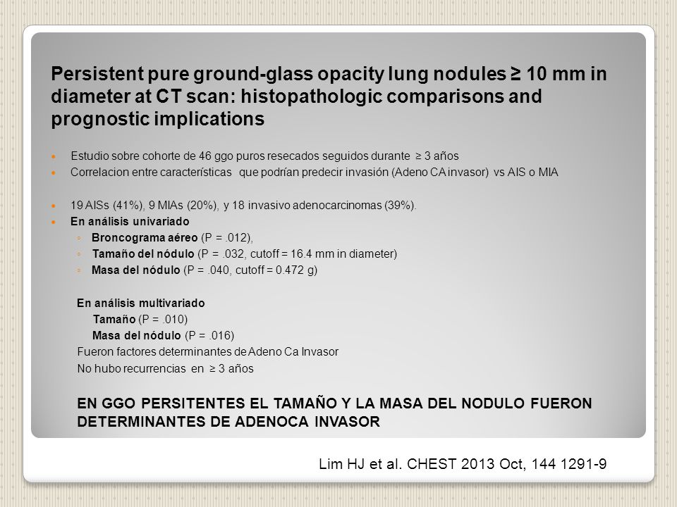 Persistent pure ground-glass opacity lung nodules ≥ 10 mm in diameter at CT scan: histopathologic comparisons and prognostic implications