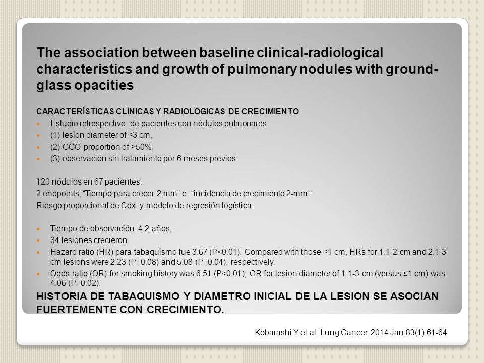 The association between baseline clinical-radiological characteristics and growth of pulmonary nodules with ground- glass opacities