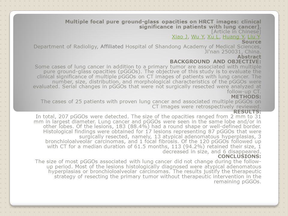 Multiple focal pure ground-glass opacities on HRCT images: clinical significance in patients with lung cancer].