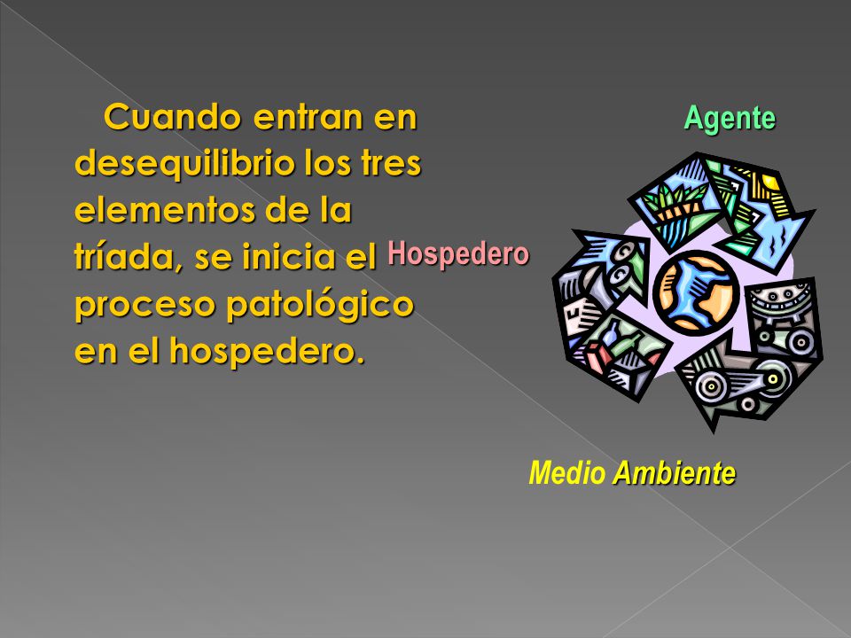 Cuando entran en desequilibrio los tres elementos de la tríada, se inicia el proceso patológico en el hospedero.