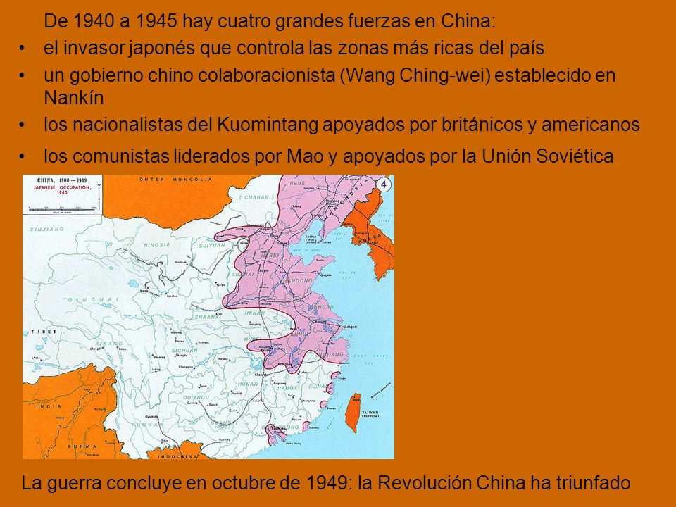 De 1940 a 1945 hay cuatro grandes fuerzas en China: