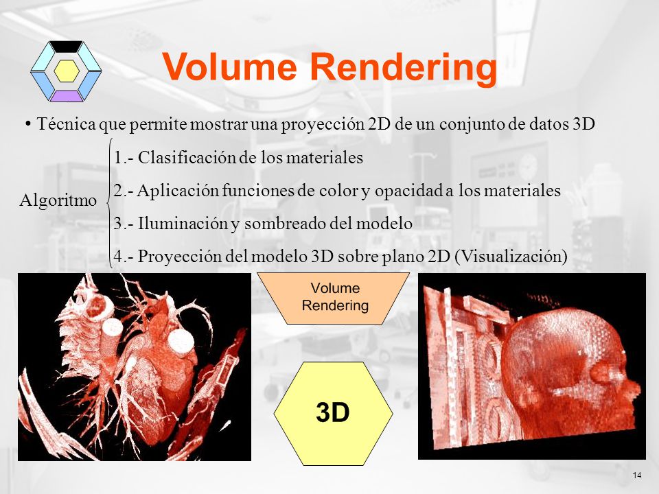 Volume Rendering Técnica que permite mostrar una proyección 2D de un conjunto de datos 3D. 1.- Clasificación de los materiales.
