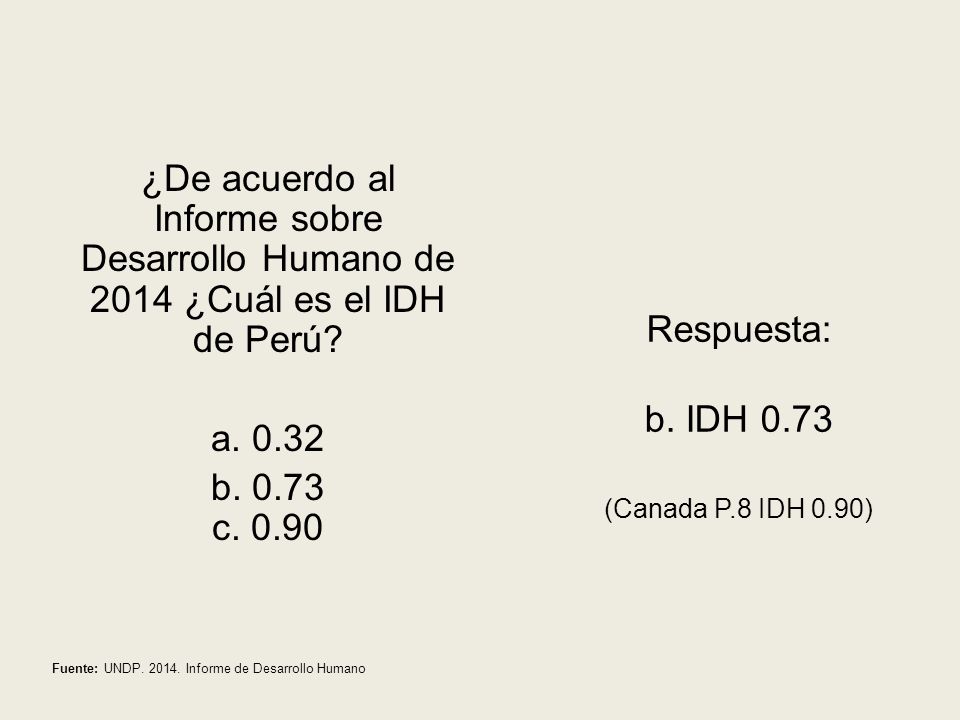 ¿De acuerdo al Informe sobre Desarrollo Humano de 2014 ¿Cuál es el IDH de Perú