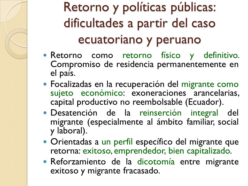 Retorno y políticas públicas: dificultades a partir del caso ecuatoriano y peruano