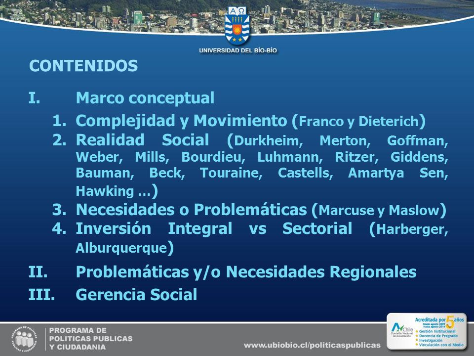 CONTENIDOS I. Marco conceptual. Complejidad y Movimiento (Franco y Dieterich)