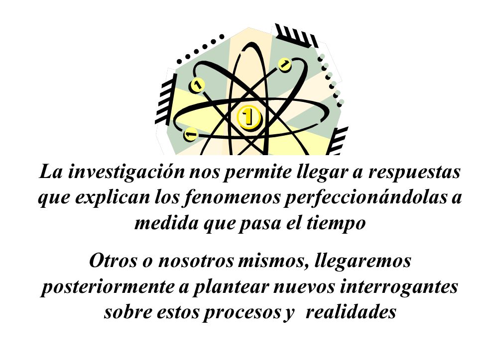 La investigación nos permite llegar a respuestas que explican los fenomenos perfeccionándolas a medida que pasa el tiempo
