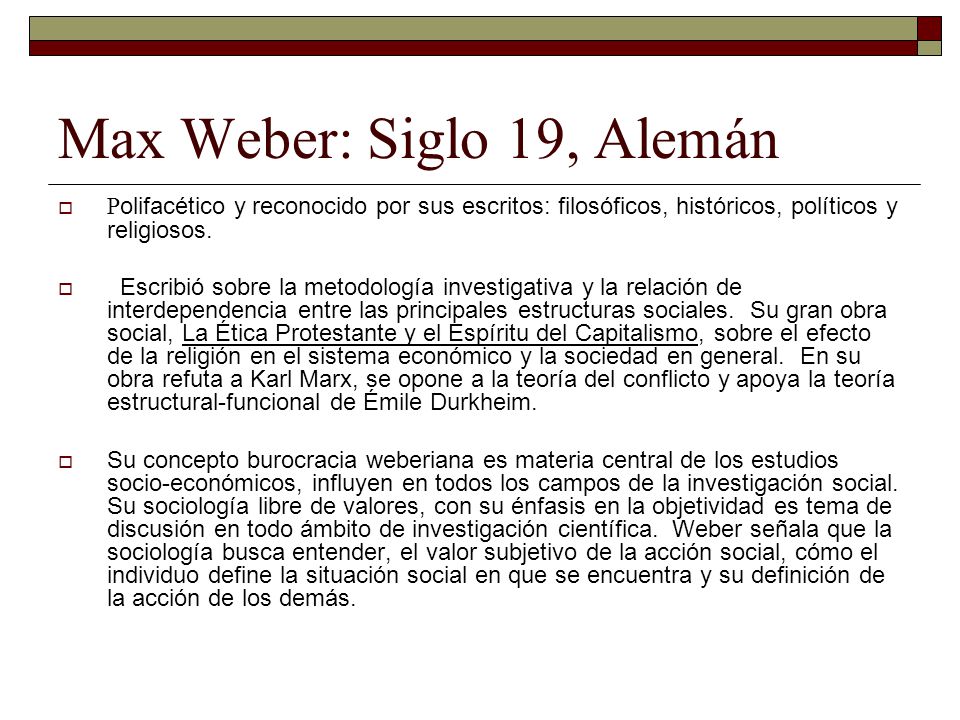 Max Weber: Siglo 19, Alemán