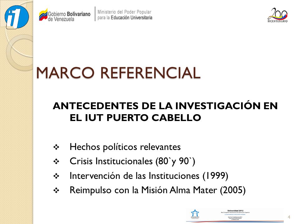 MARCO REFERENCIAL ANTECEDENTES DE LA INVESTIGACIÓN EN EL IUT PUERTO CABELLO. Hechos políticos relevantes.