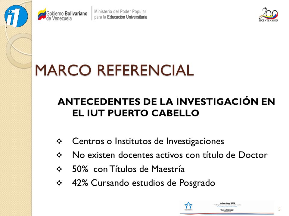 MARCO REFERENCIAL ANTECEDENTES DE LA INVESTIGACIÓN EN EL IUT PUERTO CABELLO. Centros o Institutos de Investigaciones.