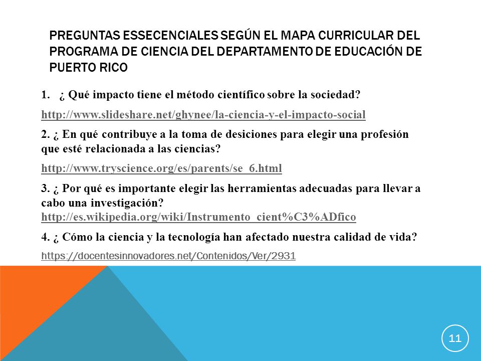 Preguntas essecenciales según el mapa curricular del programa de ciencia del departamento de educación de puerto rico