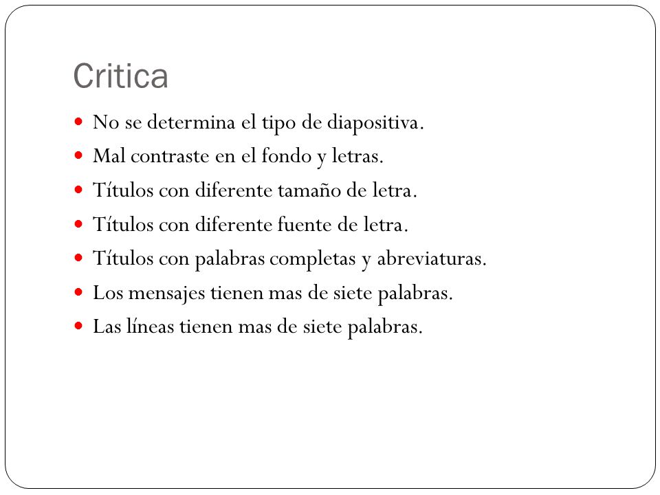Critica No se determina el tipo de diapositiva.