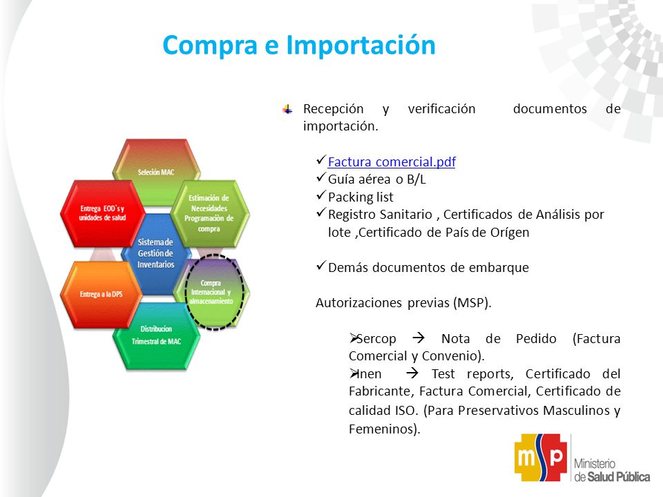Compra e Importación Recepción y verificación documentos de importación. Factura comercial.pdf. Guía aérea o B/L.