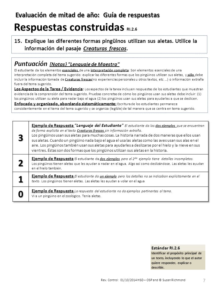 3 2 1 Evaluación de mitad de año: Guía de respuestas